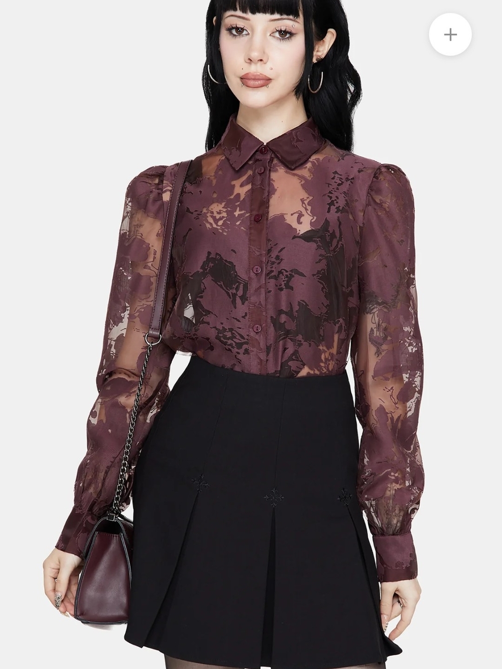 Disturbia Spectre Sheer Loose Fit Shirt – Burgundy Ghost Print – Size US 8